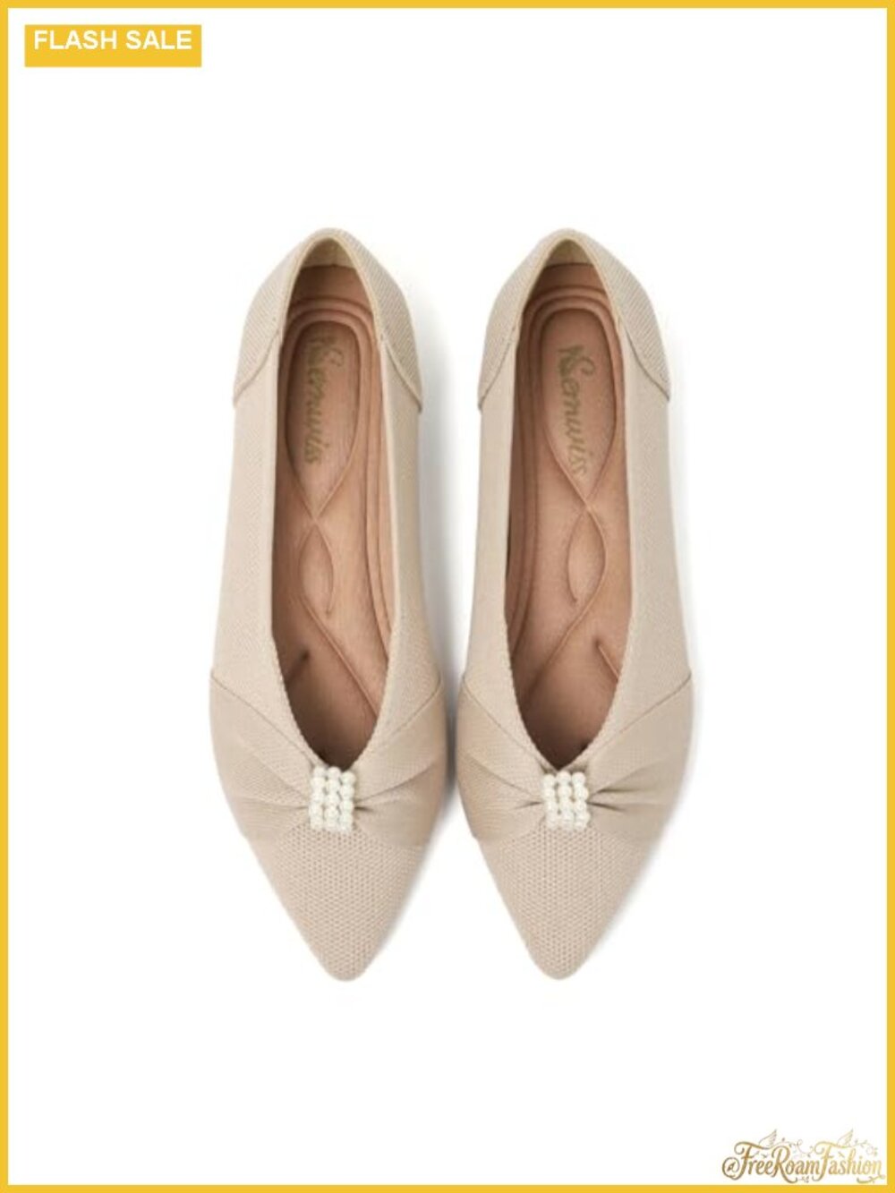 Women's Pearl Ballet Flats Pointed Toe Comfortable Memory Foam Dress Shoes